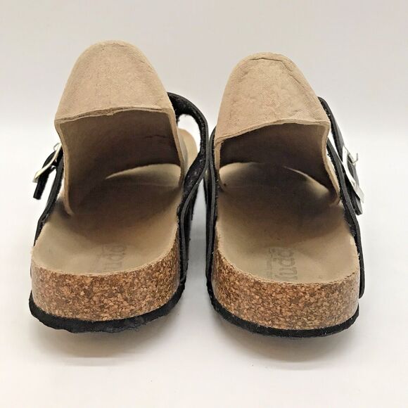 Mudd Cow Suede Cork Footbed Sandals Women's 8 Black Adjustable Buckle Thongs - Picture 5 of 11